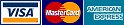 Kreditkartenlogos: VISA, MasterCard, AMEX